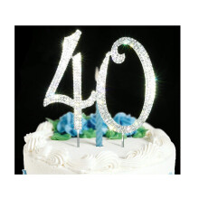 40Cake Topper | Premium Bling Rhinestone Diamond Gems | 50 de ani de na?tere sau idei de decorare a petrecerii aniversare | Aliaj metalic de cali
