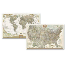 National Geographic Maps NGMRE01021232B World & United States Executive Map - Poster Size
