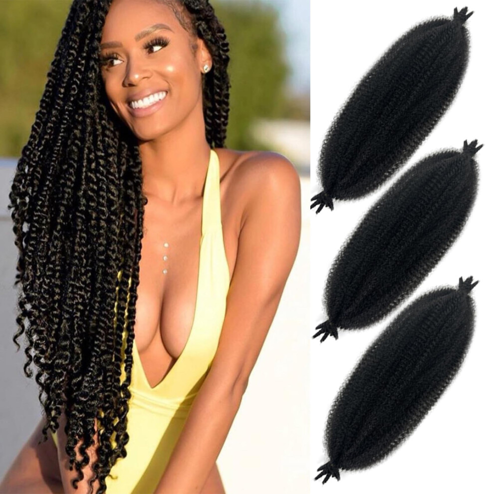 Paraglame Unisex Black 18 Inch Springy Afro Twist Hair 3 Packs Marley Twist Braiding Hair Natural Soft Spring Twist Wrapping Hair For Soft Locs (18 Inch 1B#