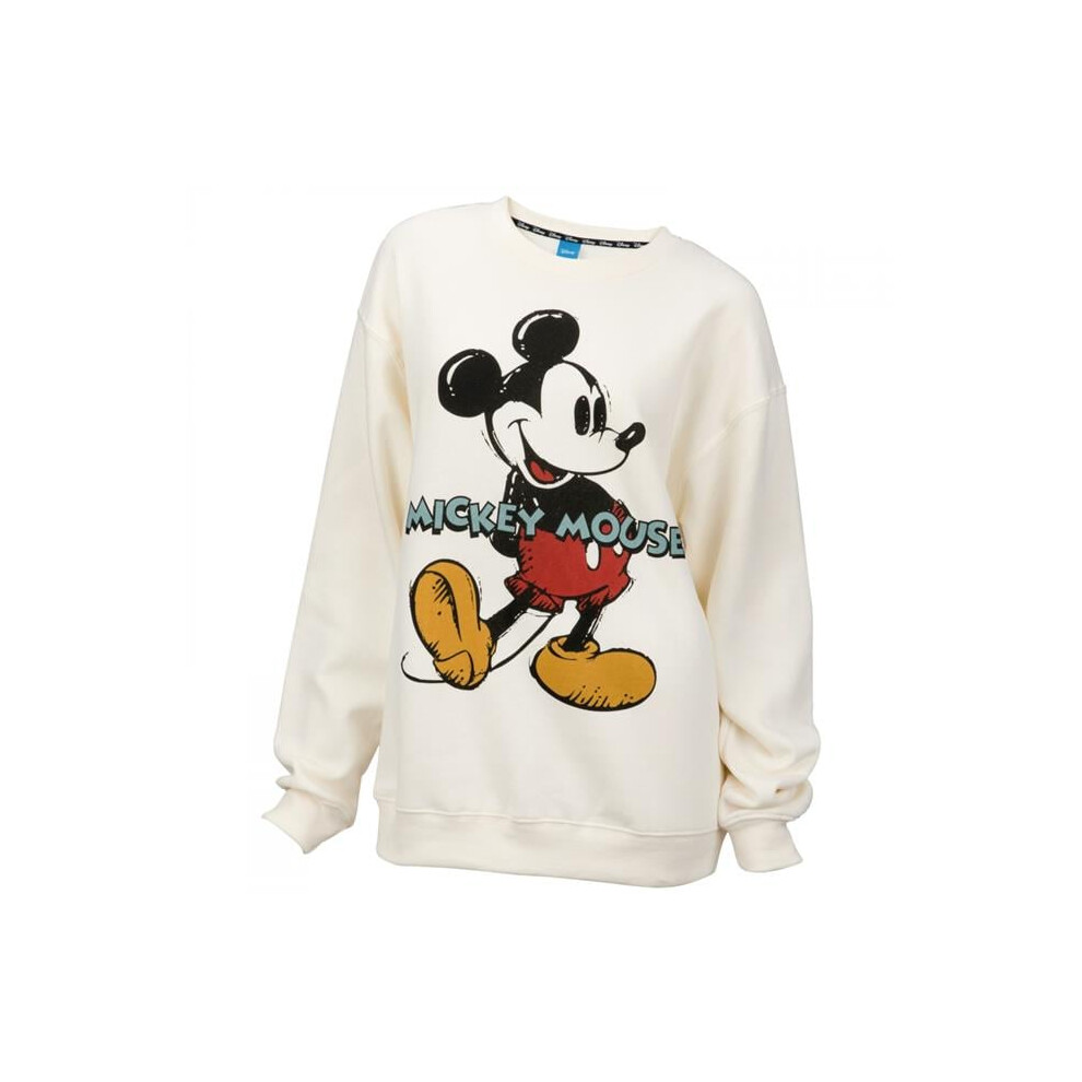 Mickey Mouse 872733-large Men Colored Pencil Sketch Fleece Sweater, Delicate Ivory - Large