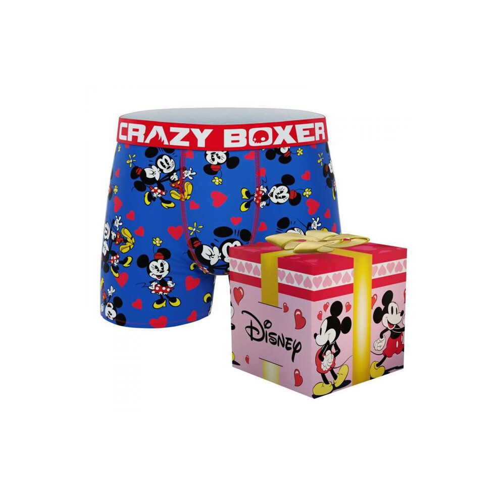 Mickey Mouse 879513-large-36 Crazy Boxer & Minnie Hearts Boxer Briefs in Gift Box for Mens, Blue - Large 36-38
