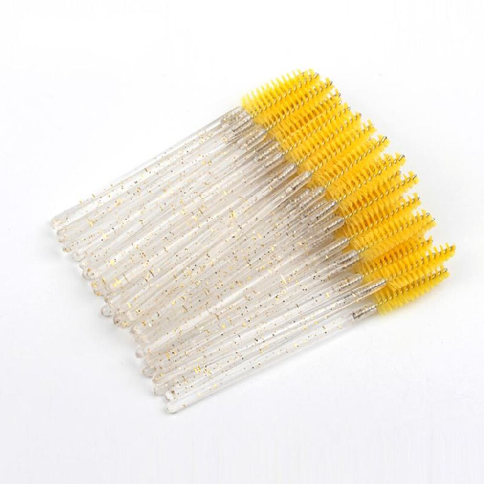 (yellow, 50 PCS) 50 Pcs Makeup Brushes Disposable Crystal Eyebrow Brush Diamond Handle Mascara Wand Applicator Eye Lashes Eyelash Extension Tool
