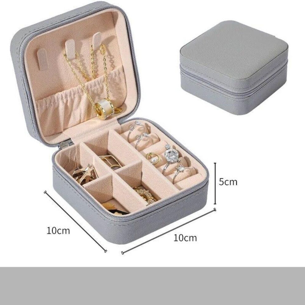 (grey) Travel Jewelry Case Storage Boxes Holder Portable Jewelry Box Jewelry Organizer Leather Storage Zipper Jewelers Joyero Packaging