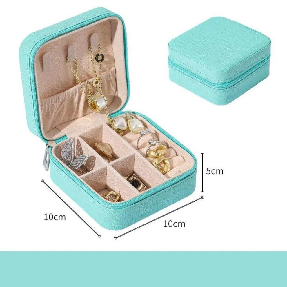 (blue) Travel Jewelry Case Storage Boxes Holder Portable Jewelry Box Jewelry Organizer Leather Storage Zipper Jewelers Joyero Packaging