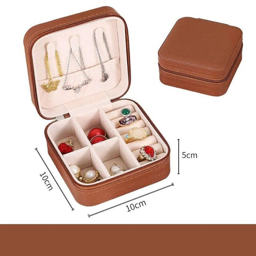 (brown) Travel Jewelry Case Storage Boxes Holder Portable Jewelry Box Jewelry Organizer Leather Storage Zipper Jewelers Joyero Packaging