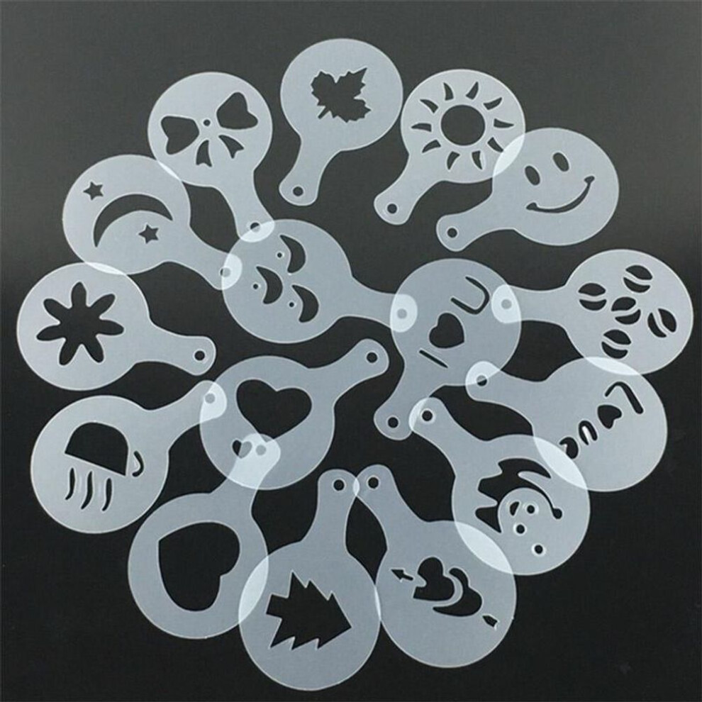 (white) 16pcs/set Mixed Styles Cappuccino Latte Coffee Stencils Cake Decorative Model