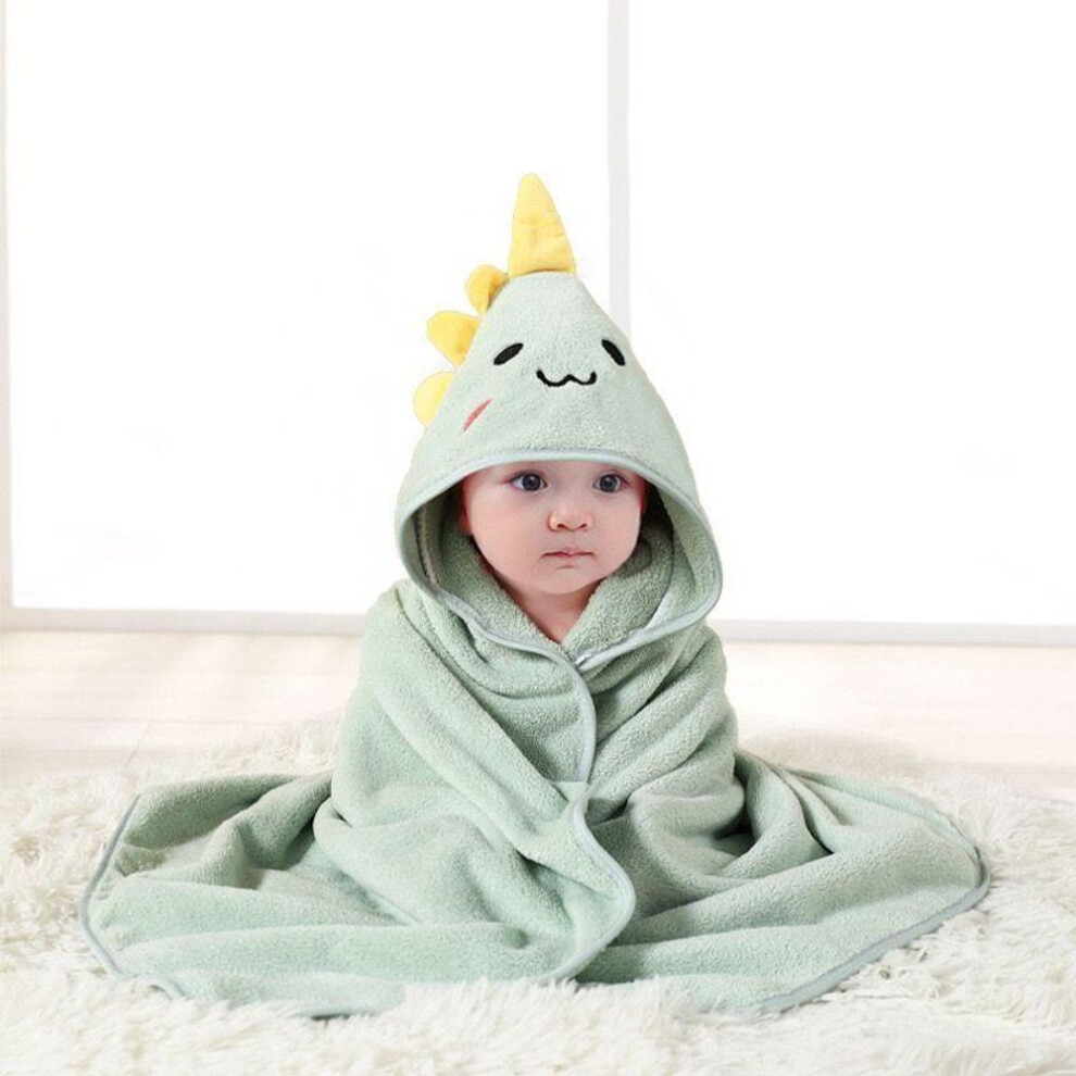 (green) Bath Towel Super Soft Cartoon Design Absorbent Comfortable Touch Baby Hooded Bath Towel Bathrobe Swaddle