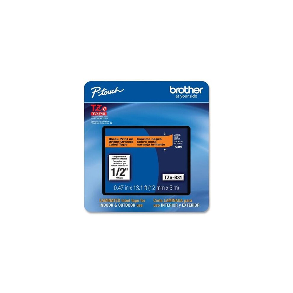 Brother TZEB31CS 0.5 in. x 13.1 ft. P-Touch Laminated Label Maker Tape - Black on Fluorescent Orange