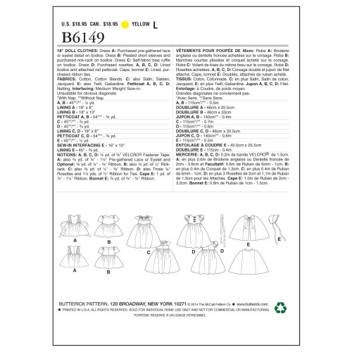 Butterick Butterick Patterns B6149 18-Inch Κούκλα Ρούχα Ράψιμο Πρότυπο, Ένα Μέγεθος 1