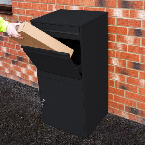 Parcel Post Drop Box XL Black Steel Lockable Letter Package Mail Wall Mount 2