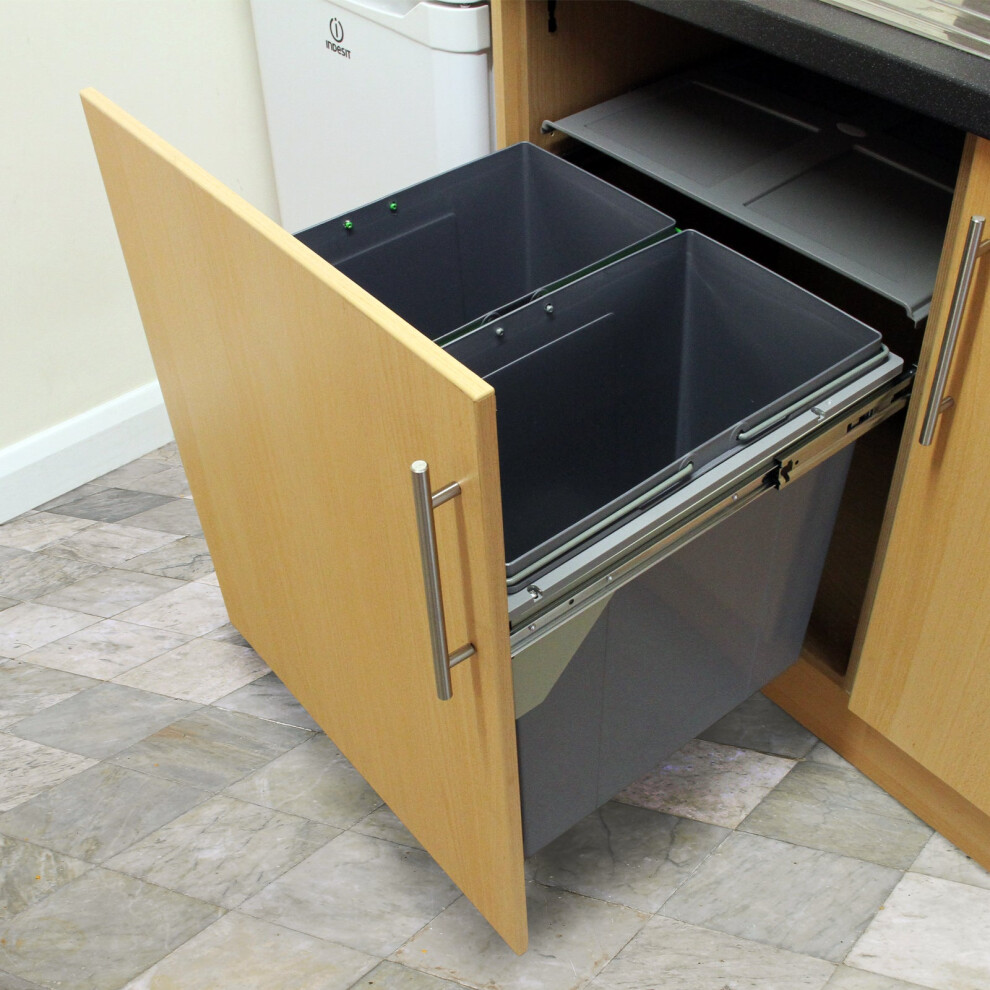 Pullout Soft Close Sliding Recycling Double Kitchen 90L Waste Large Dust Bin & Can Crusher