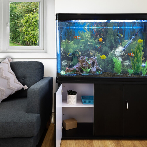 Aquarium ? bords Noir avec Kit de D?marrage et Meuble de support Noir 1