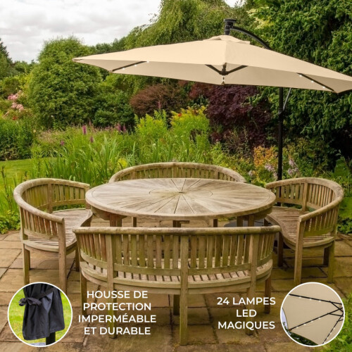 Zweefparasol 3m met LED verlichting - Beige 2