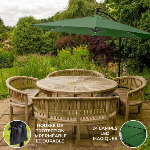Zweefparasol 3m met LED verlichting - Groen 1