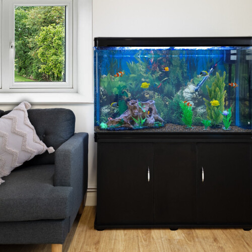 Aquarium ? bords Noir avec Kit de D?marrage et Meuble de support Noir 1