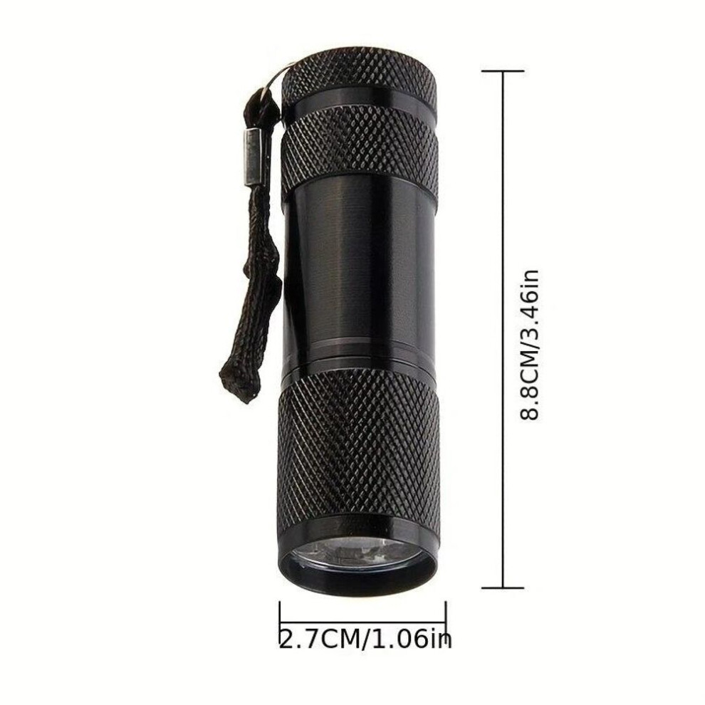 (black, 1pc) Black Mini Aluminum Uv Flashlight Portable Ultra Violet Blacklight 9 Led Uv Flashlight Torch Light Lamp