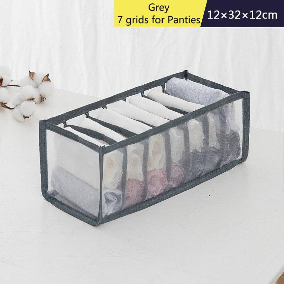 (grey, 7 girds) 7/11 Grids Folding Underwear Storage Box Closet Drawer Divider Cabinet Organizers For Socks Panties Organizer Dormitory Save Space