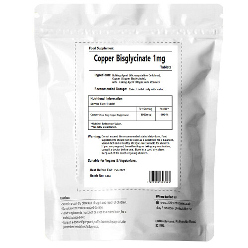 Copper Bisglycinate 1mg - 90 Tablets 1,000mcg Mineral Supplement 1
