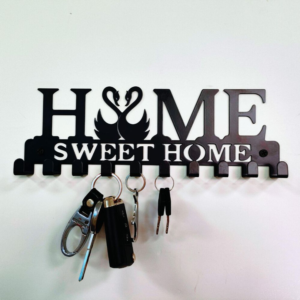 (swan) Sweet Home Black Metal Balcony Wall Mounted Clothes Rack Key Holder Kitchen Organizer Bathroom Rangement Hooks Hangers Storage