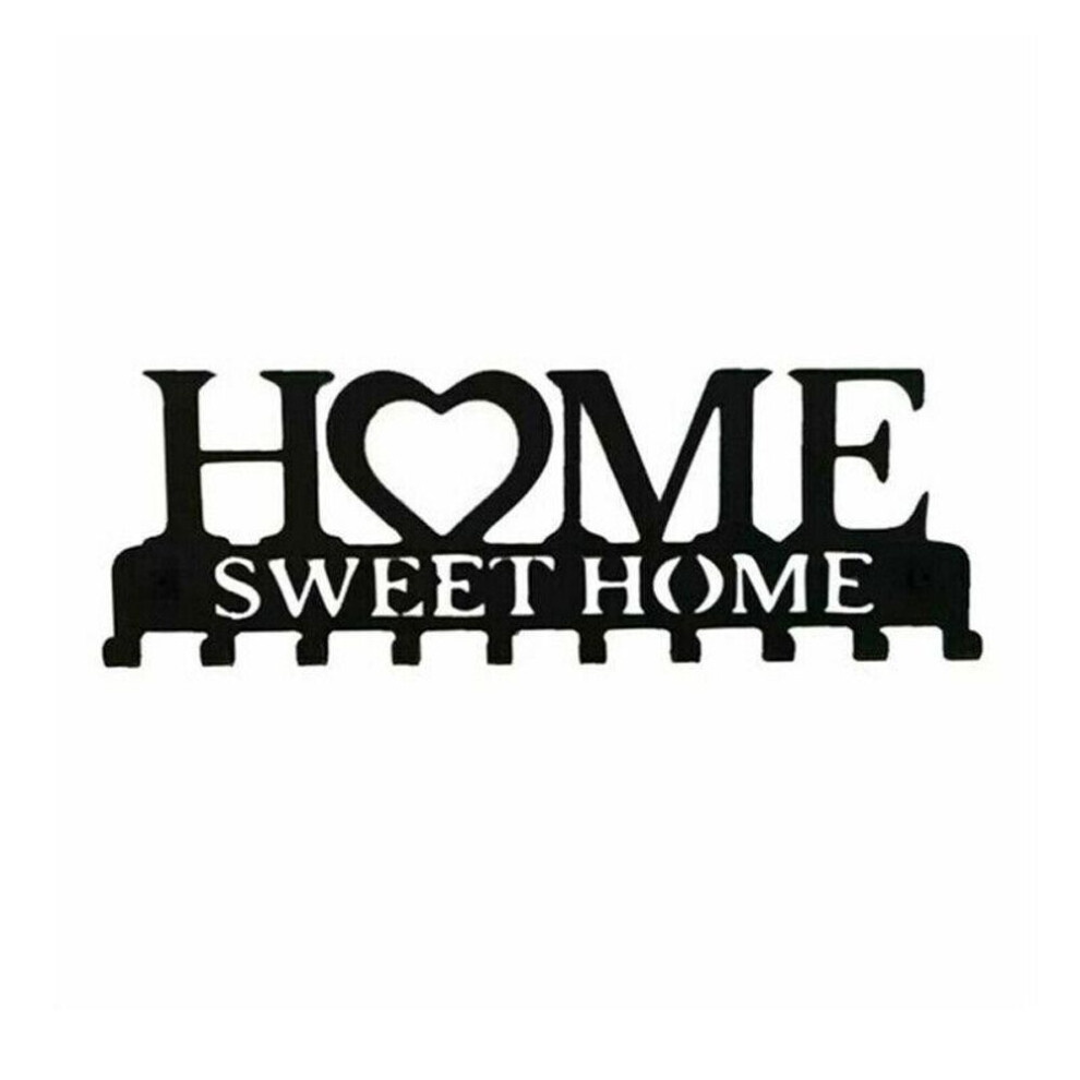 (heaet) Sweet Home Black Metal Balcony Wall Mounted Clothes Rack Key Holder Kitchen Organizer Bathroom Rangement Hooks Hangers Storage