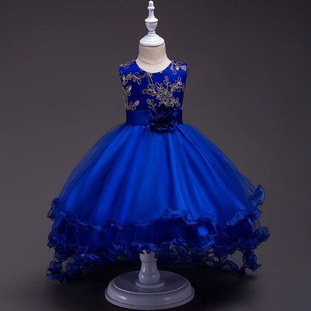 (ultramarine blue, 120) Girls Sleeveless O Neck Sequins Tailing Bubble Dress Fashion Occasion Wedding Gown Dress Clothing