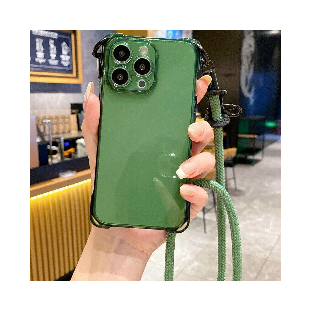 Coque Etui Antichoc Pour iPhone 15 14 13 12 Pro Max 11 Cordon Transparent Case-Vert-Pour iPhone 15