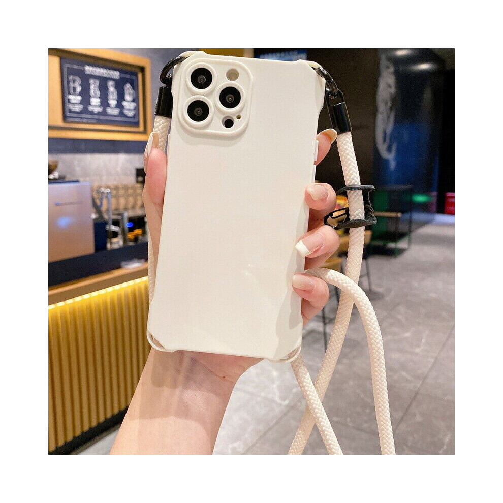 Coque Etui Antichoc Pour iPhone 15 14 13 12 Pro Max 11 Cordon Transparent Case-Blanc-Pour iPhone 15 Pro
