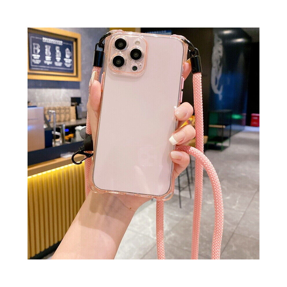 Coque Etui Antichoc Pour iPhone 15 14 13 12 Pro Max 11 Cordon Transparent Case-Rose-Pour iPhone 15 Pro Max