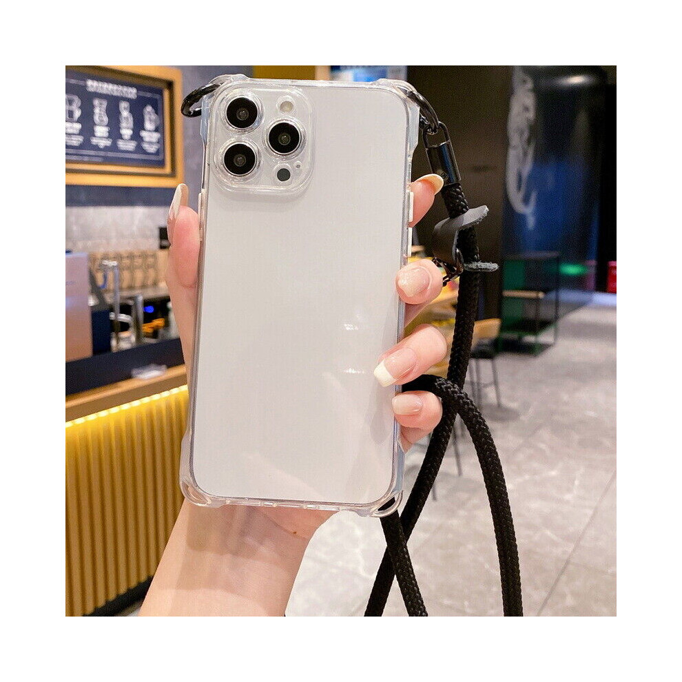 Coque Etui Antichoc Pour iPhone 15 14 13 12 Pro Max 11 Cordon Transparent Case-Transparent-Pour iPhone 12 Pro Max