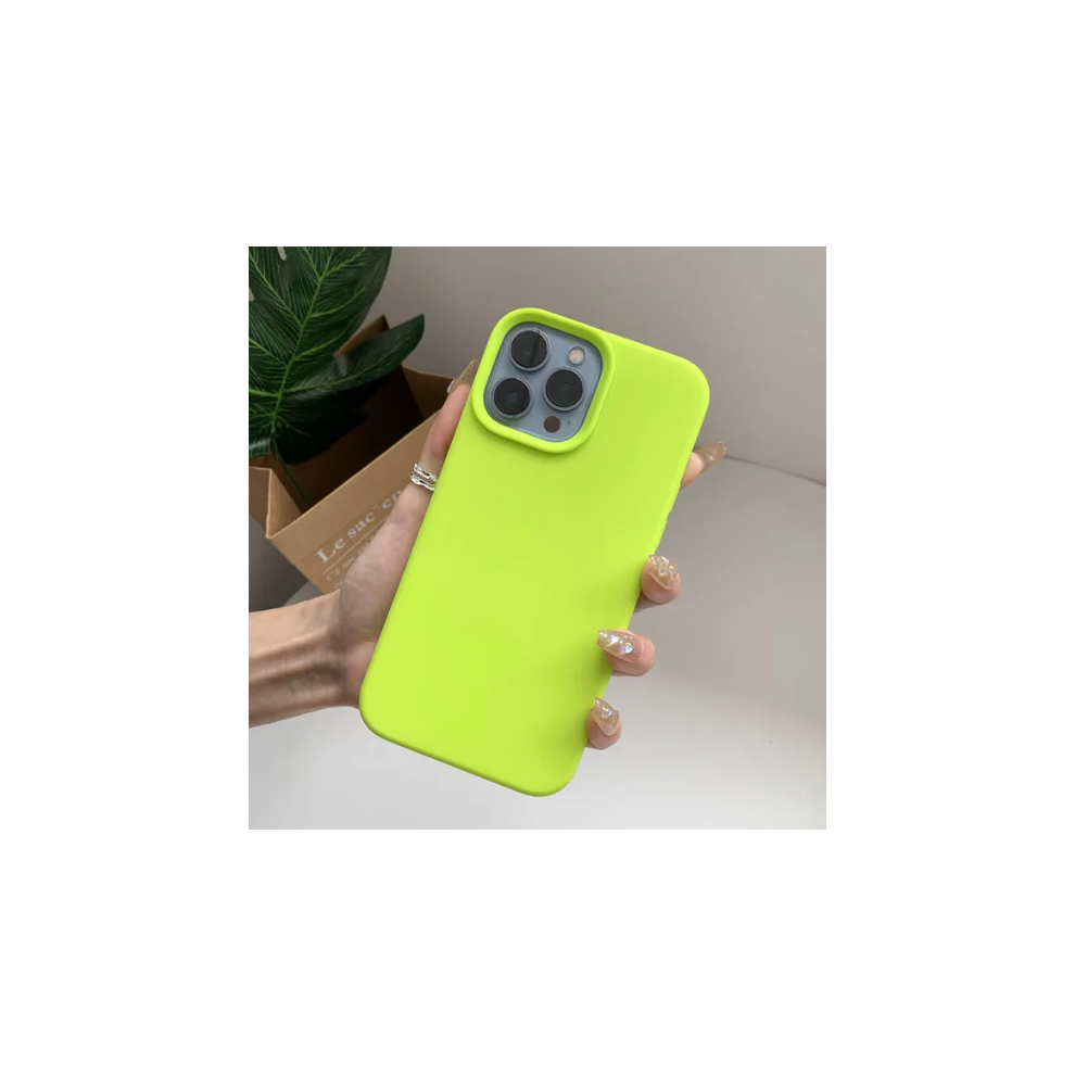 Coque iPhone Silicone Couleur Mat Pour 15/14/13/12/11/PRO/MAX/X/XS/XR/8/7/SE-Jaune fluo-iPhone 15 Pro Max