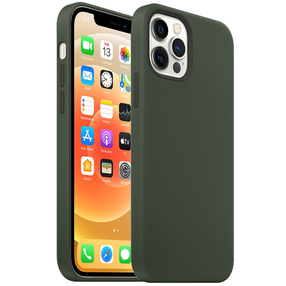 Coque Silicone pour iPhone 16 15 14 13 Pro Max 12 mini 11 Pro XS XR 8 7 6 SE-Vert Nuit-iPhone 13 Pro Max