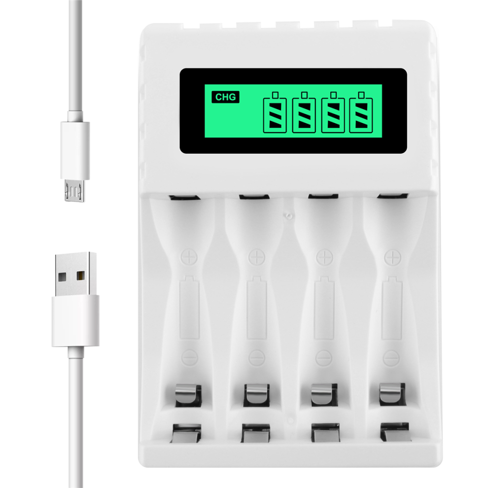 Chargeur de batterie intelligent avec ?cran LCD et 4 emplacements pour piles rechargeables AA/AAA NiCd NiMh Nimh AA