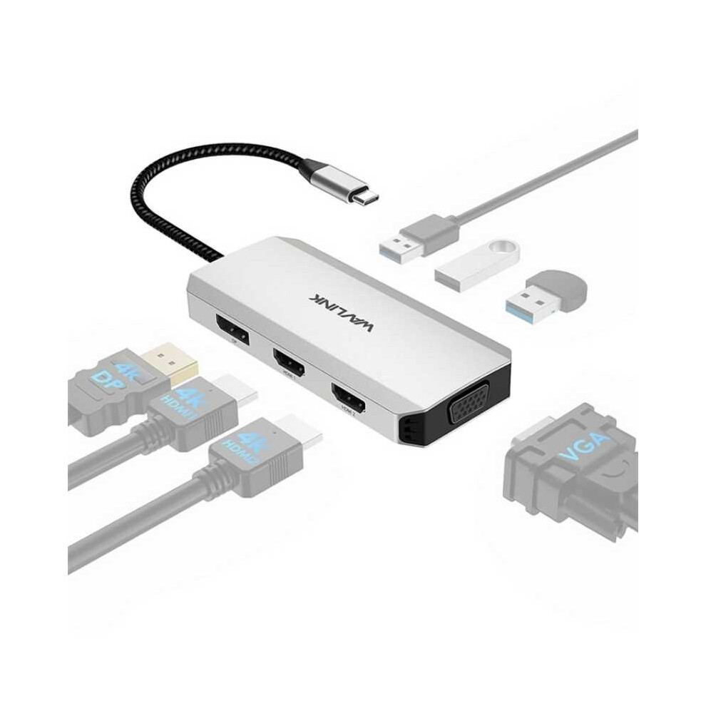 Wavlink Umd304 Converter Usb-C To Dual Hd 4K 60Hz Hub 7-In-1 Laptop Docking Station 766262132346