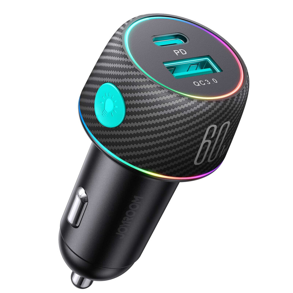 Joyroom Jr-Ccn01 60W Usb+Usb-C / Type-C Multi-Color Car Charger With Button Light 766262132674