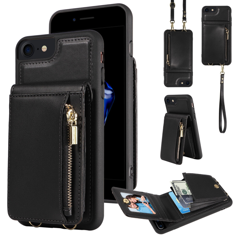 For Iphone Se 2022/ 7 / 8 Crossbody Lanyard Zipper Wallet Leather Phone Case 766262134951