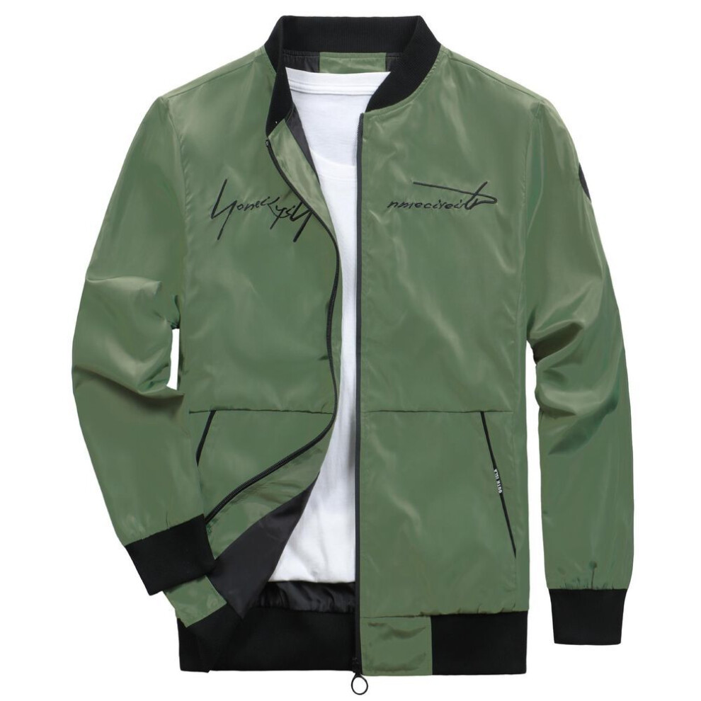 (green, L) Mens Jacket Hiking Camping Windproof Outerwear Spring Autumn Zipper Letter Embroidery Sportwear Bomber Casual Coats Streetwear Yasheng