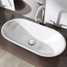 Durovin Bathrooms Luxurious Stone Resin Bathroom Basin - Thin Rim No Tap Hole - Countertop Mount Bathroom Vessel - Oval shaped 600 x 300mm