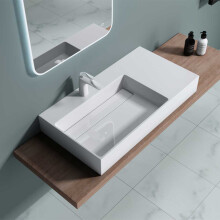 Durovin Bathrooms Luxurious Stone Resin Basin With Side Hand Shelf - Wall Hung Or Countertop basin Rectangular Bathroom Sink - Concealed Waste