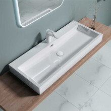 Durovin Bathrooms Luxurious Stone Resin Bathroom Basin - Wall Hung Bathroom Sink - One Tap Hole With Overflow - 1000 x 420 x 100mm (WxDxH)
