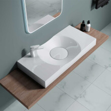Durovin Bathrooms Luxurious Stone Resin Basin With Hand Shelf - Wall Hung Or Countertop Mount Rectangular Bathroom Sink 1000 x 480- Concealed Waste