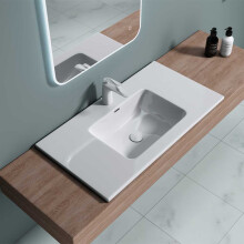 Durovin Bathrooms Luxurious Stone Resin Bathroom Basin - Self Rimming Drop In Sink - Semi Recessed - One Tap Hole With Overflow (900 x 480mm)