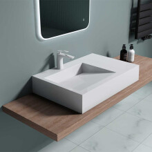 Durovin Bathrooms Luxurious Stone Resin Basin With Side Hand Shelf - Wall Hung Or Countertop basin Rectangular Bathroom Sink - No Waste Required