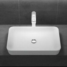 Durovin Bathrooms Luxurious Stone Resin Bathroom Basin - Countertop Rectangular Bathroom Sink - White Satin -600mm x 400mm
