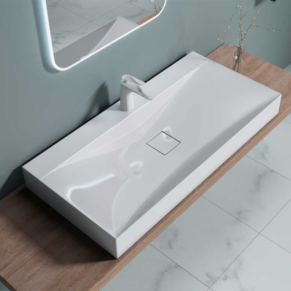 Durovin Bathrooms Luxurious Stone Resin Bathroom Basin - Wall Hung Or Countertop Mount Bathroom Sink - Concealed Waste - Width 1000mm