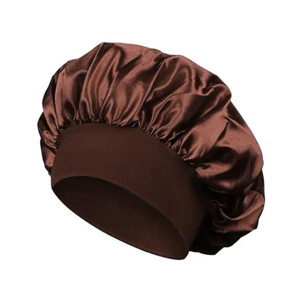 (brown) Large Satin Bonnet Silk Bonnet Hair Wrap For Sleeping Sleep Cap With Elastic Soft Band Big Bonnets For Women Hair Care Caps