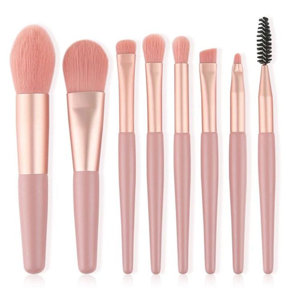 (pink) 8 Pcs Mini Travel Portable Soft Makeup Brushes Set Eye Shadow Foundation Powder Eyelash Lip Concealer Blush Make Up Brush Set