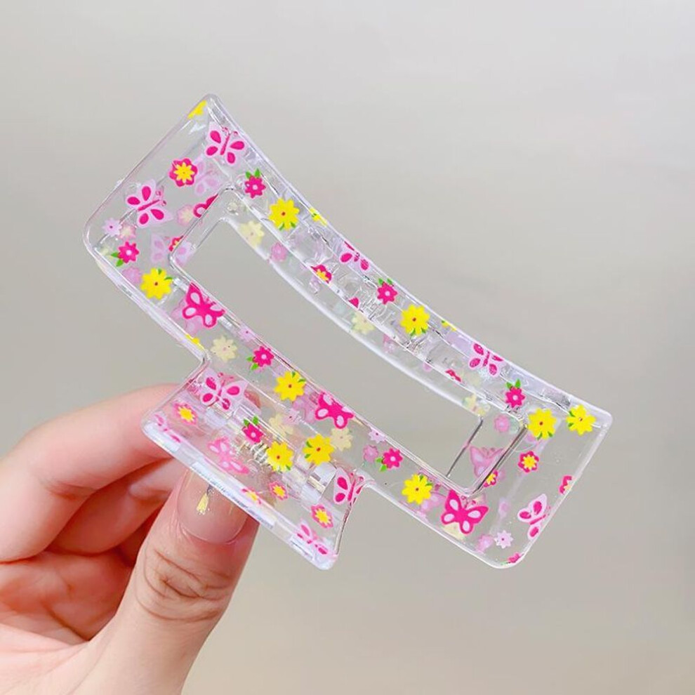 (03) New Women Print Flower Hair Claw Tough Colorful Plastic Hair Clip Large Size Hair Clamps Crab Hairpin Hair Accessories Girl Gift
