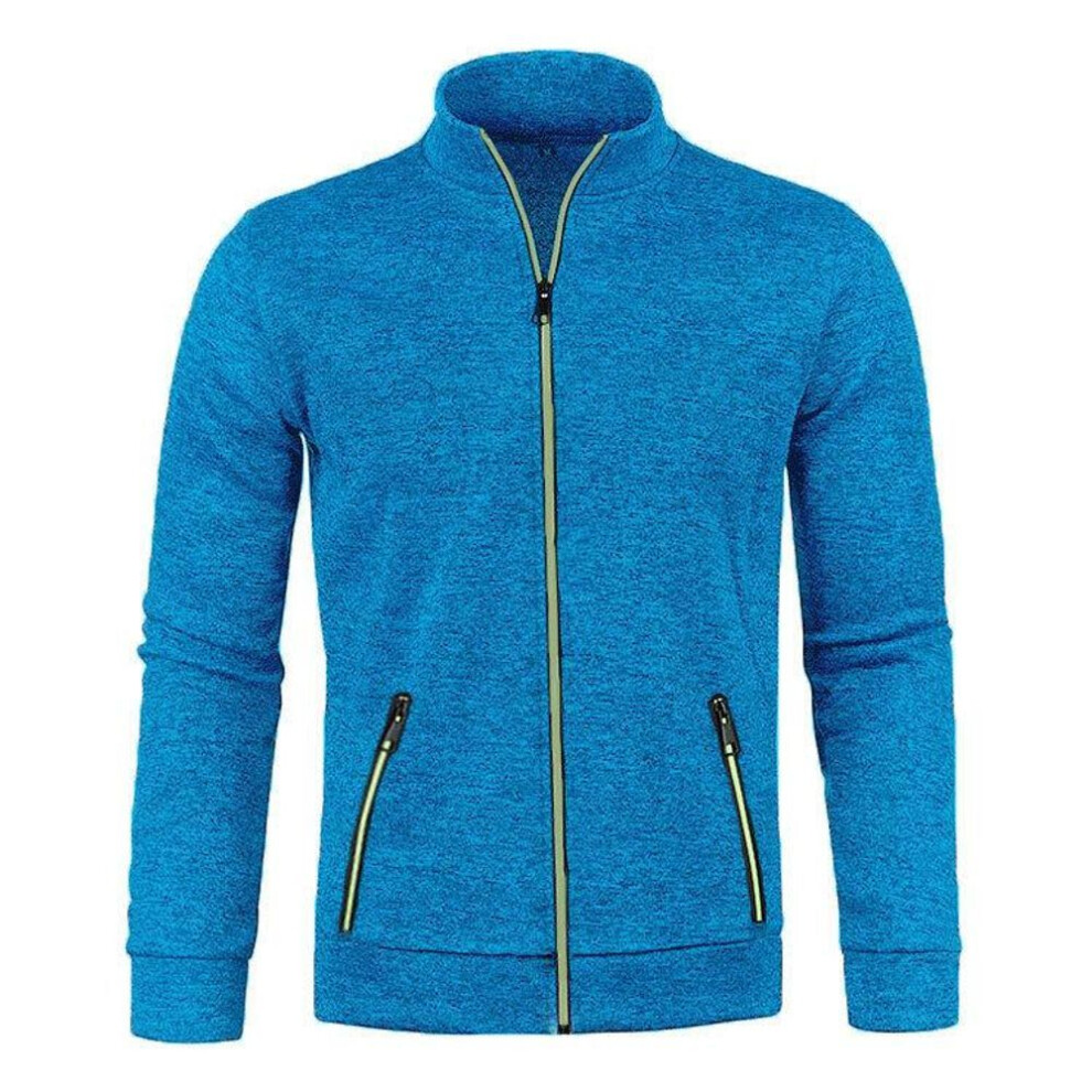 (blue, 4XL) Men&apos;s Cardigan Zipper Hoodies Black Green Gray Contrasting Colors Jackets Fashion Casual High Stand Sweatshirts Coats Sportwear Yasheng