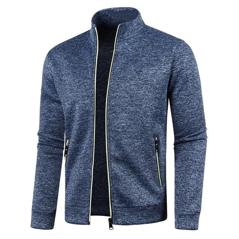 (navy blue, S) Men&apos;s Cardigan Zipper Hoodies Black Green Gray Contrasting Colors Jackets Fashion Casual High Stand Sweatshirts Coats Sportwear Yasheng