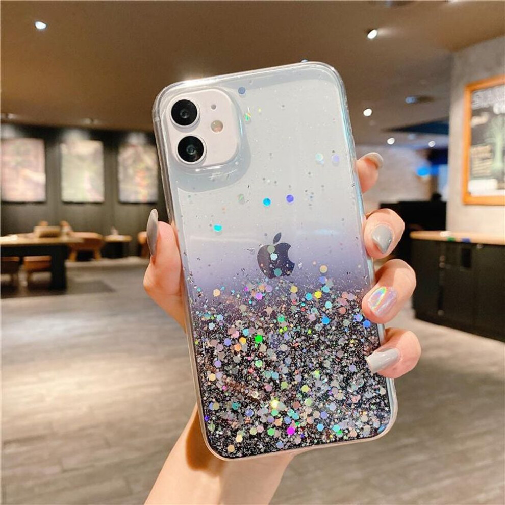 (black, For iPhone X) Clear Glitter Phone Case For iPhone 13 12 Pro 11 Pro Max XS Max XR X 7 8 Plus Mini SE 2020 Cute Gradient Sequins Cover